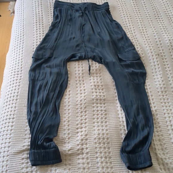 Ruti Silky Drop Crotch Cargo Pants Sz 1‎ Blue 27X25 Modern Jogger High Waist